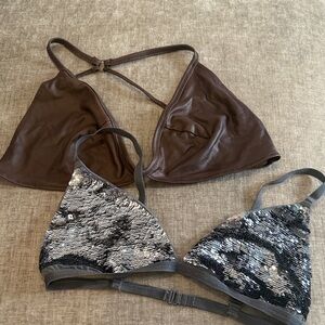 SKIMS Brown and Sequin Triangle Bralette Set